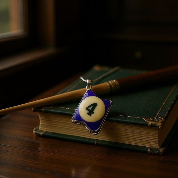 Unique Billiard Purple Solid Ball # 4 Pendant Necklace Sterling Silver New - Picture 4 of 7